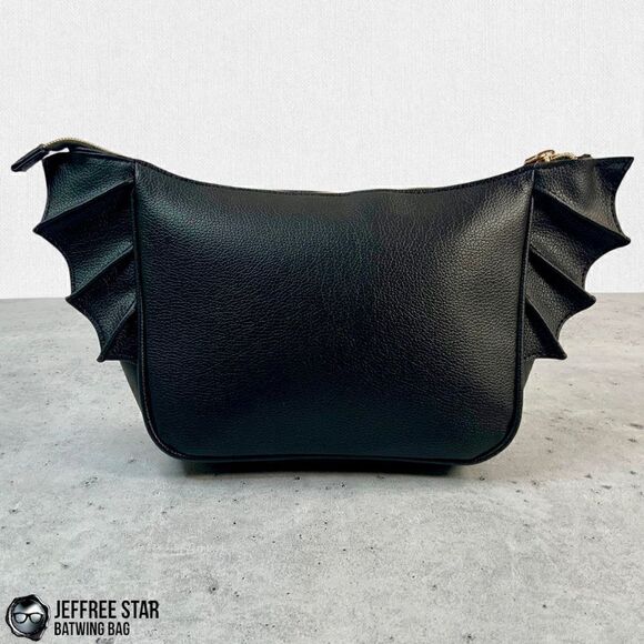JEFFREE STAR BAT PURSE ZIPPER MAKEUP COSMETIC BAG IN BLACK VEGAN LEATHER BATWING - Picture 6 of 16